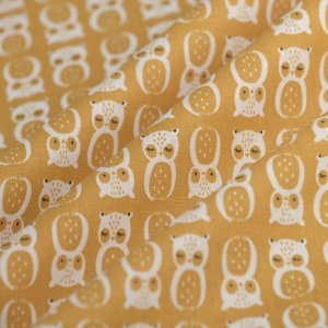 Duo bouillottes sèches en coton aux graines de lin, déhoussables et lavables - Chouettes moutarde