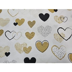 Duo bouillottes sèches en coton aux graines de lin, déhoussables et lavables - Coeurs doré noir