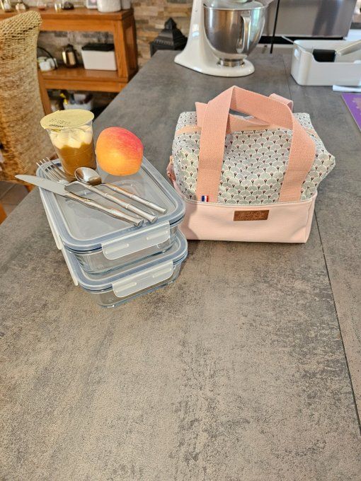 Lunch box La Cassis- Rose/éventail Gris