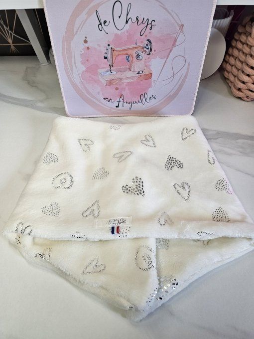 Tour de cou- Snood LA MALBAIE- Blanc motif coeurs argentés