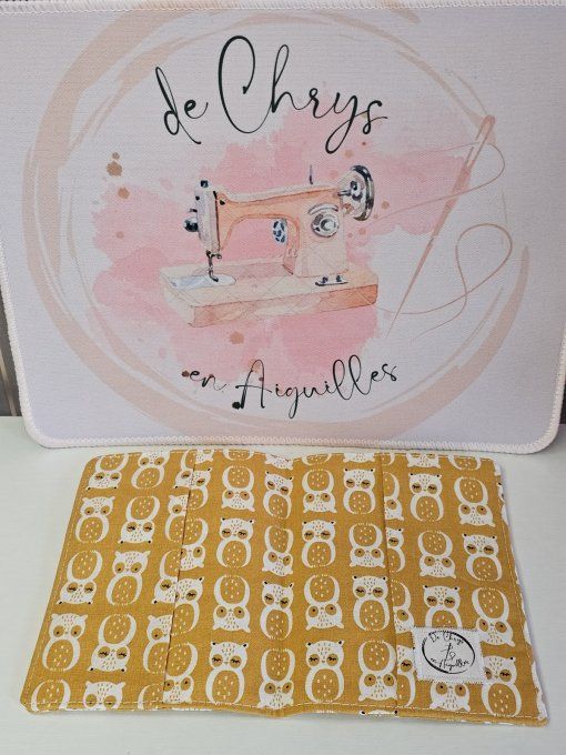 Etui à passeport Hiboux blanc et moutarde