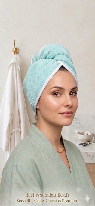 Couronne de bain éponge vert jade/bord blanc